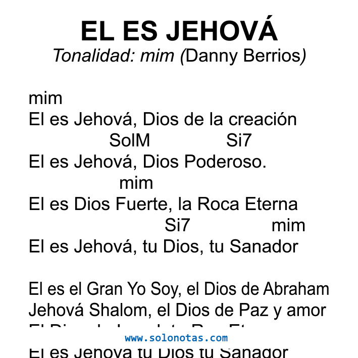 El es Jehová Danny Berrios acordes para guitarra y piano